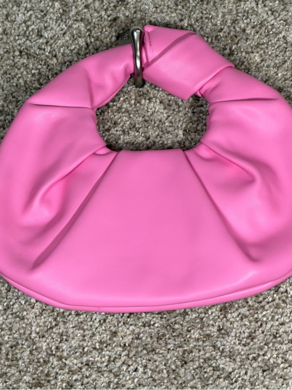 Pink Ruched Shoulder Bag Dumpling Purse Top Handle Bottega Style Vegan Leather